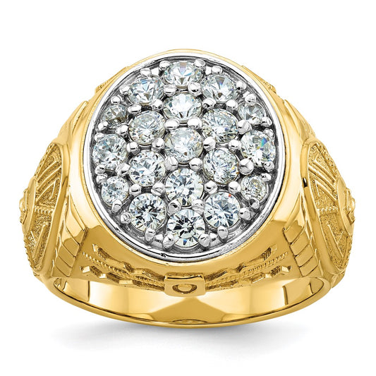 10K Two-Tone Ibgoodman Men'S Polished And Textured 1 5/8 Carat A Quality Diamond Oval Cluster Ring