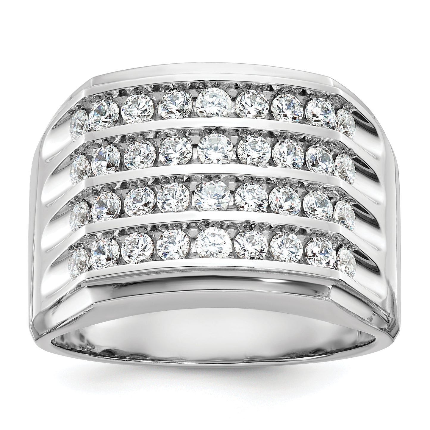 14k White Gold 1 5/8 Ct. Lab Grown Diamond VS/SI+ G+ Four Row Men's Ring