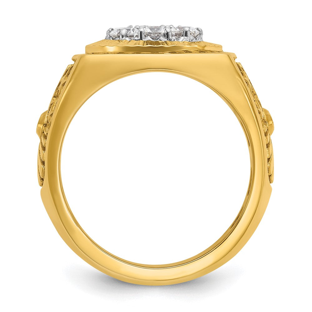 10K Two-Tone Ibgoodman With Black Enamel Men'S Polished Textured And Diamond-Cut 1 Carat A Quality Diamond Stars Stripes Round Cluster Ring