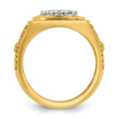 10K Two-Tone Ibgoodman With Black Enamel Men'S Polished Textured And Diamond-Cut 1 Carat A Quality Diamond Stars Stripes Round Cluster Ring