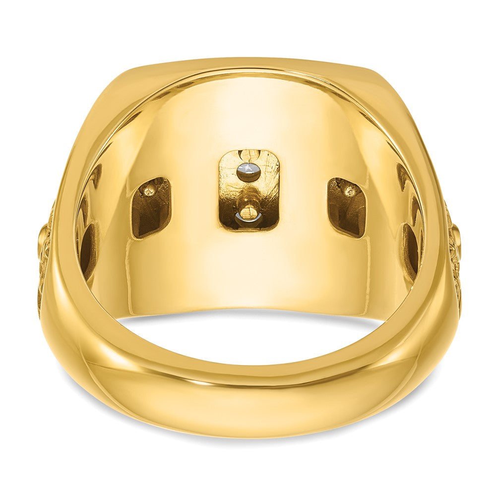 10K Two-Tone Ibgoodman With Black Enamel Men'S Polished Textured And Diamond-Cut 1 Carat A Quality Diamond Stars Stripes Round Cluster Ring