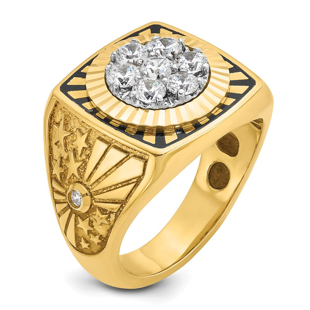 10K Two-Tone Ibgoodman With Black Enamel Men'S Polished Textured And Diamond-Cut 1 Carat A Quality Diamond Stars Stripes Round Cluster Ring