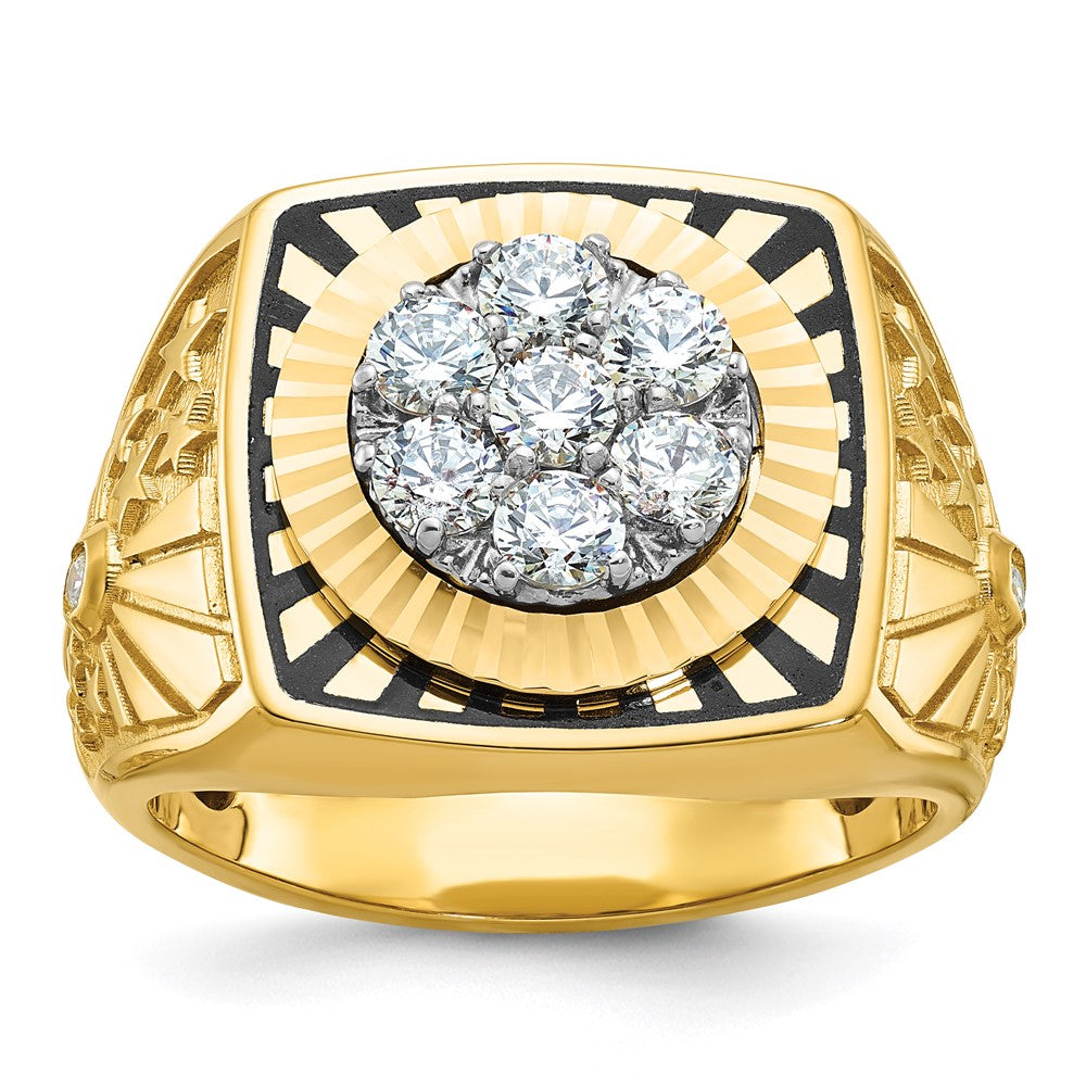 10K Two-Tone Ibgoodman With Black Enamel Men'S Polished Textured And Diamond-Cut 1 Carat A Quality Diamond Stars Stripes Round Cluster Ring