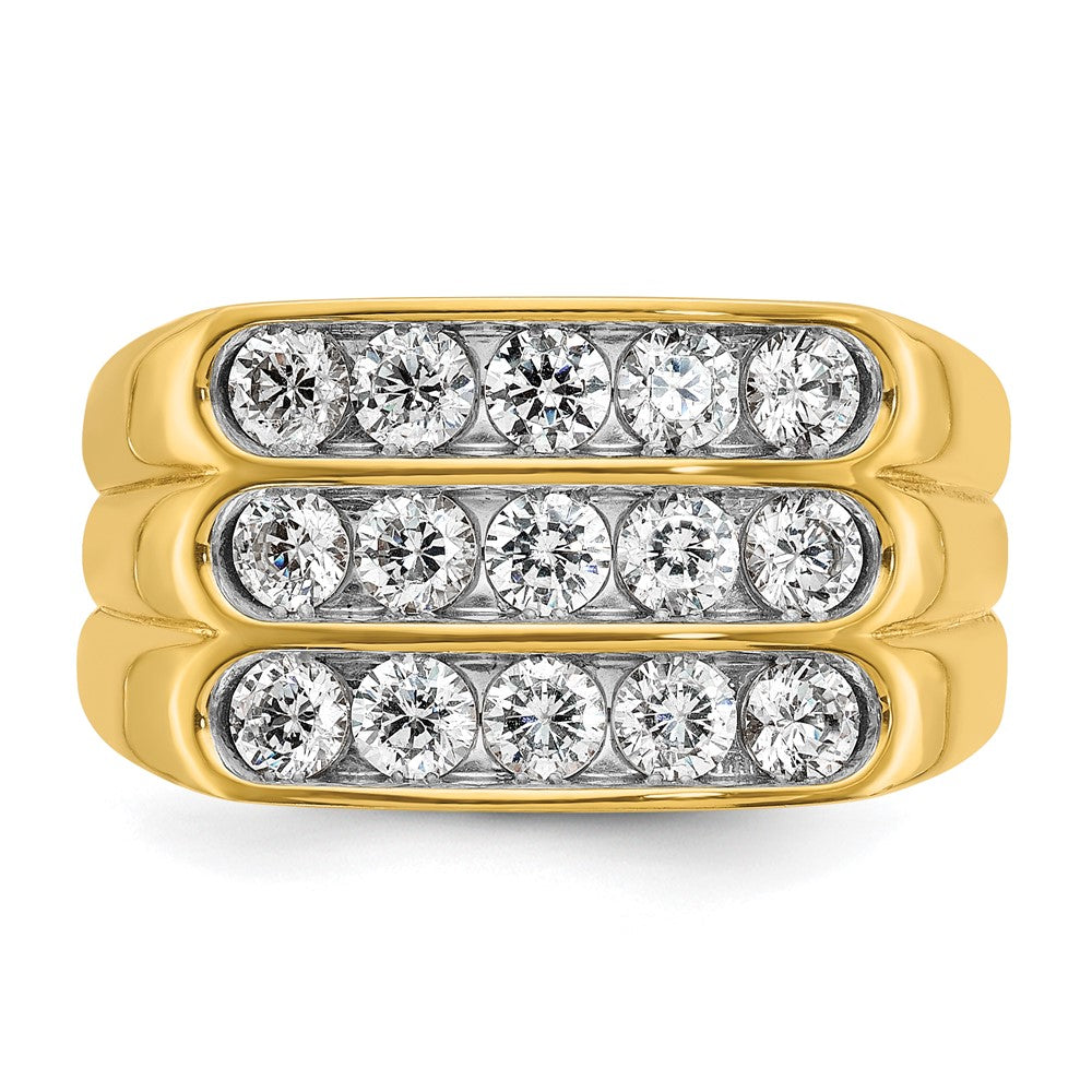 14k Yellow Gold with White Rhodium 2 Ct. Lab Grown Diamond VS/SI+ G+ Three Row Men's Ring