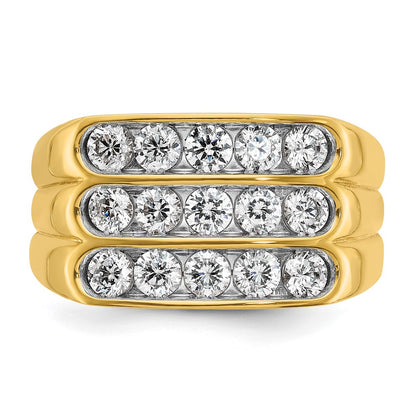 14k Yellow Gold with White Rhodium 2 Ct. Lab Grown Diamond VS/SI+ G+ Three Row Men's Ring