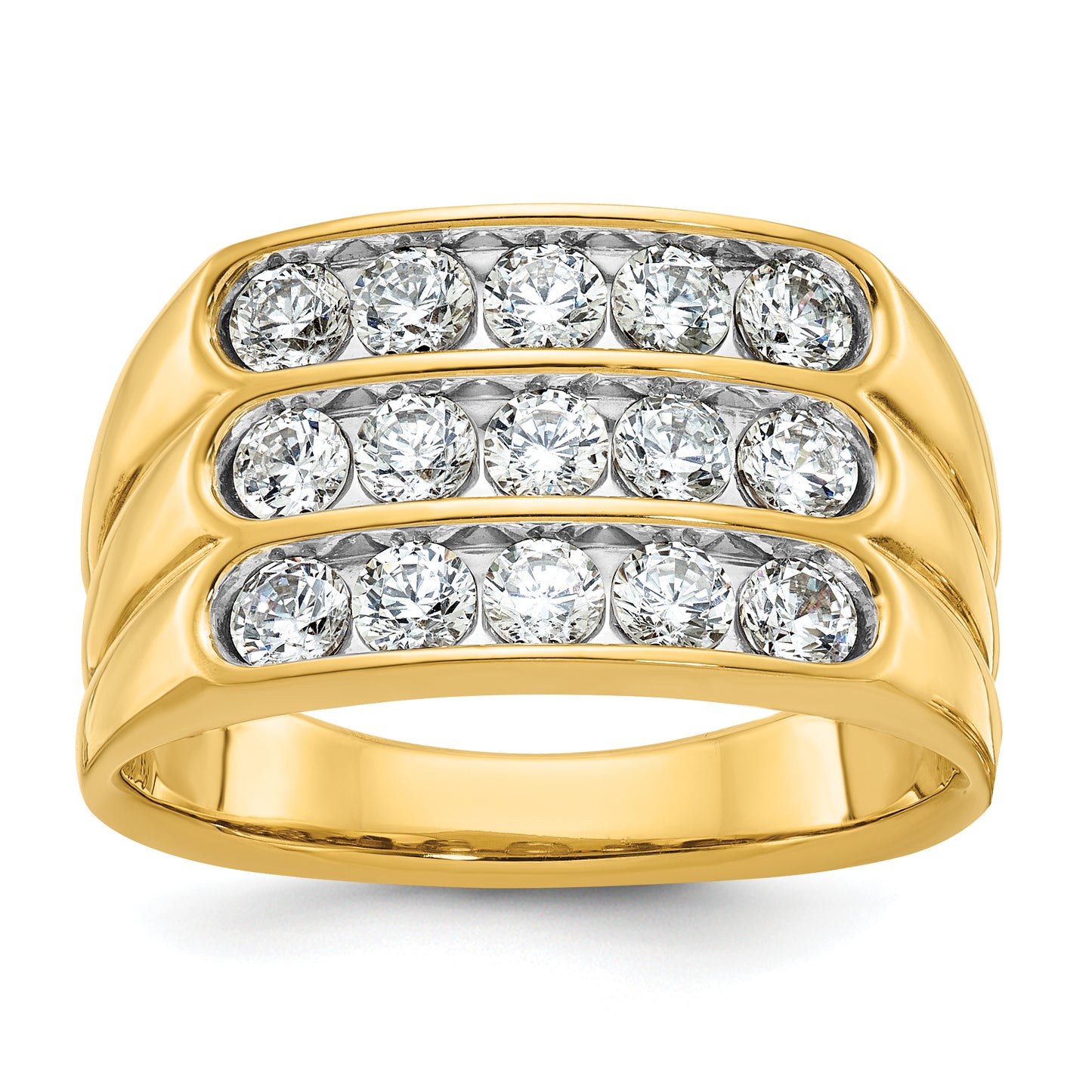 14k Yellow Gold with White Rhodium 2 Ct. Lab Grown Diamond VS/SI+ G+ Three Row Men's Ring