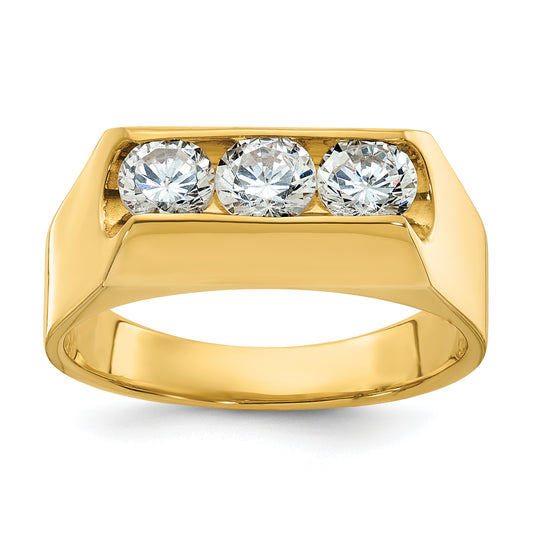 14k Yellow Gold 1 Ct. Lab Grown Diamond VS/SI+ G+ Three Stone Men's Ring