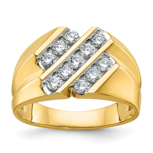 14k Yellow Gold 3/4 Ct. Lab Grown Diamond VS/SI+ G+ Polished and Grooved Men's Ring