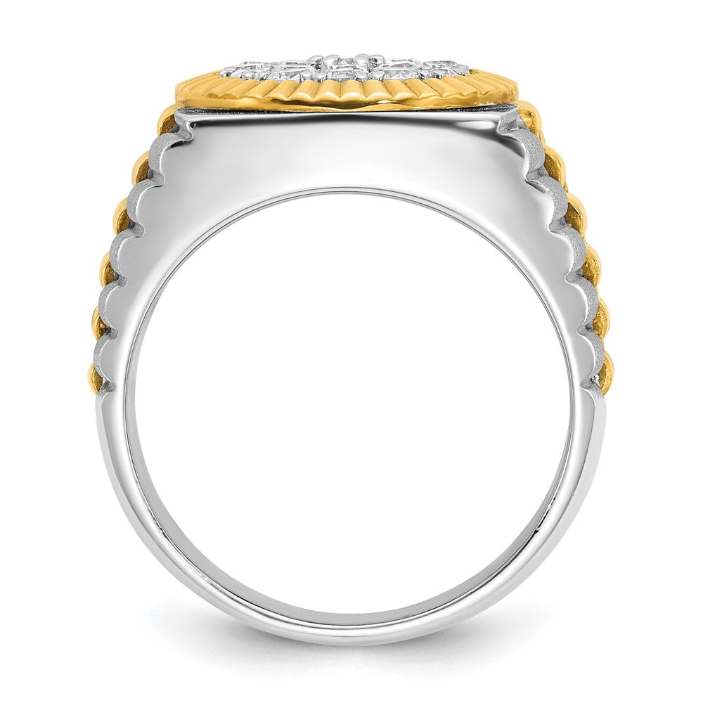 10K Two-Tone Ibgoodman 14K Men'S Polished Satin And Ribbed Round Cluster Ring Mounting