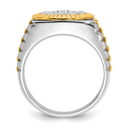 10K Two-Tone Ibgoodman 14K Men'S Polished Satin And Ribbed Round Cluster Ring Mounting