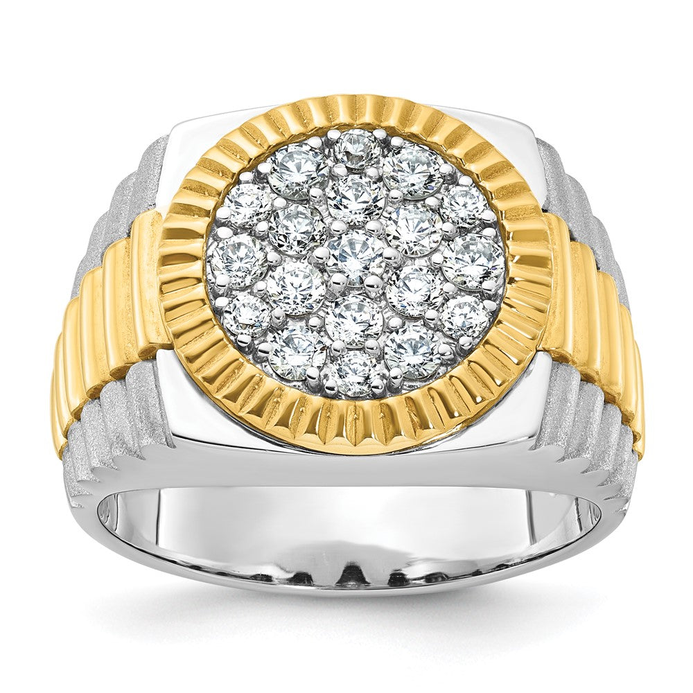 10K Two-Tone Ibgoodman 14K Men'S Polished Satin And Ribbed Round Cluster Ring Mounting