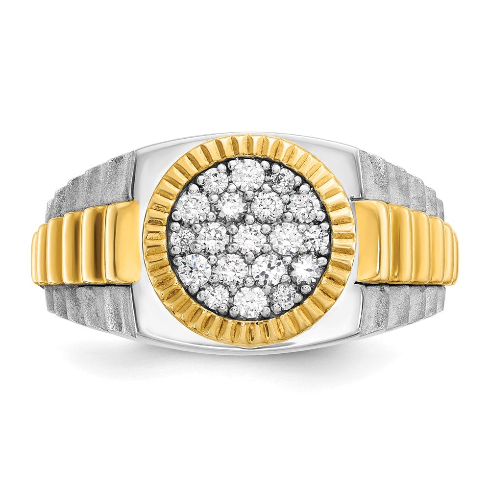 10K Two-Tone Ibgoodman 14K Men'S Polished Satin And Ribbed Round Cluster Ring Mounting