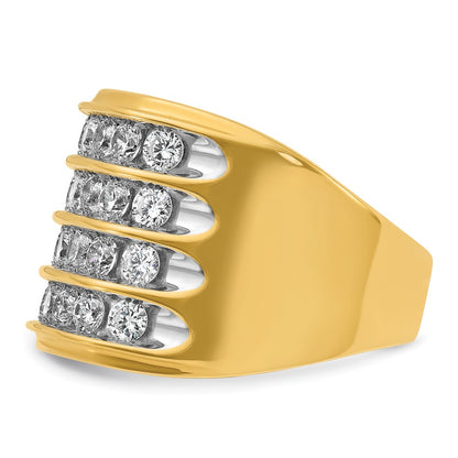14k Yellow Gold with White Rhodium 3 3/4 Ct. Lab Grown Diamond VS/SI+ G+ Four Row Men's Ring