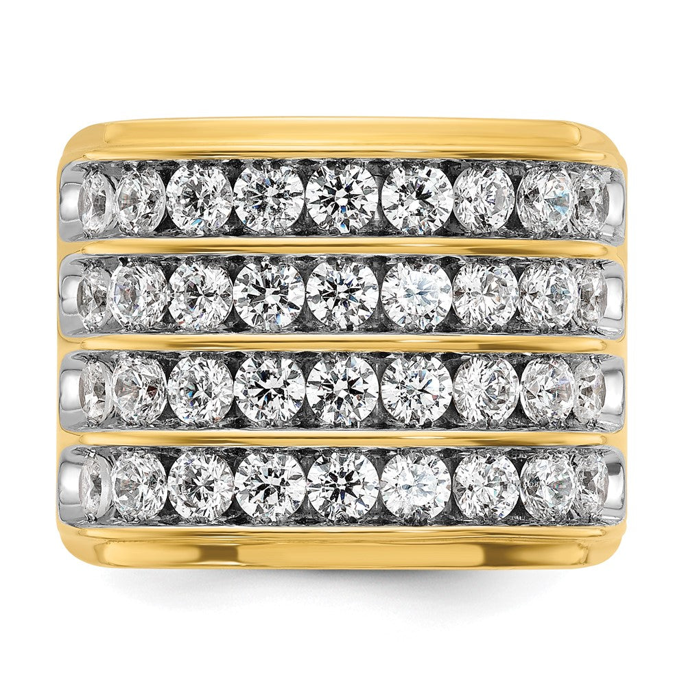 14k Yellow Gold with White Rhodium 3 3/4 Ct. Lab Grown Diamond VS/SI+ G+ Four Row Men's Ring