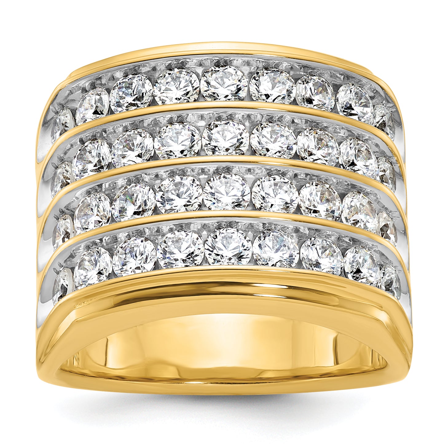 14k Yellow Gold with White Rhodium 3 3/4 Ct. Lab Grown Diamond VS/SI+ G+ Four Row Men's Ring