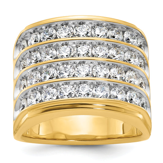 14k Yellow Gold with White Rhodium 3 3/4 Ct. Lab Grown Diamond VS/SI+ G+ Four Row Men's Ring