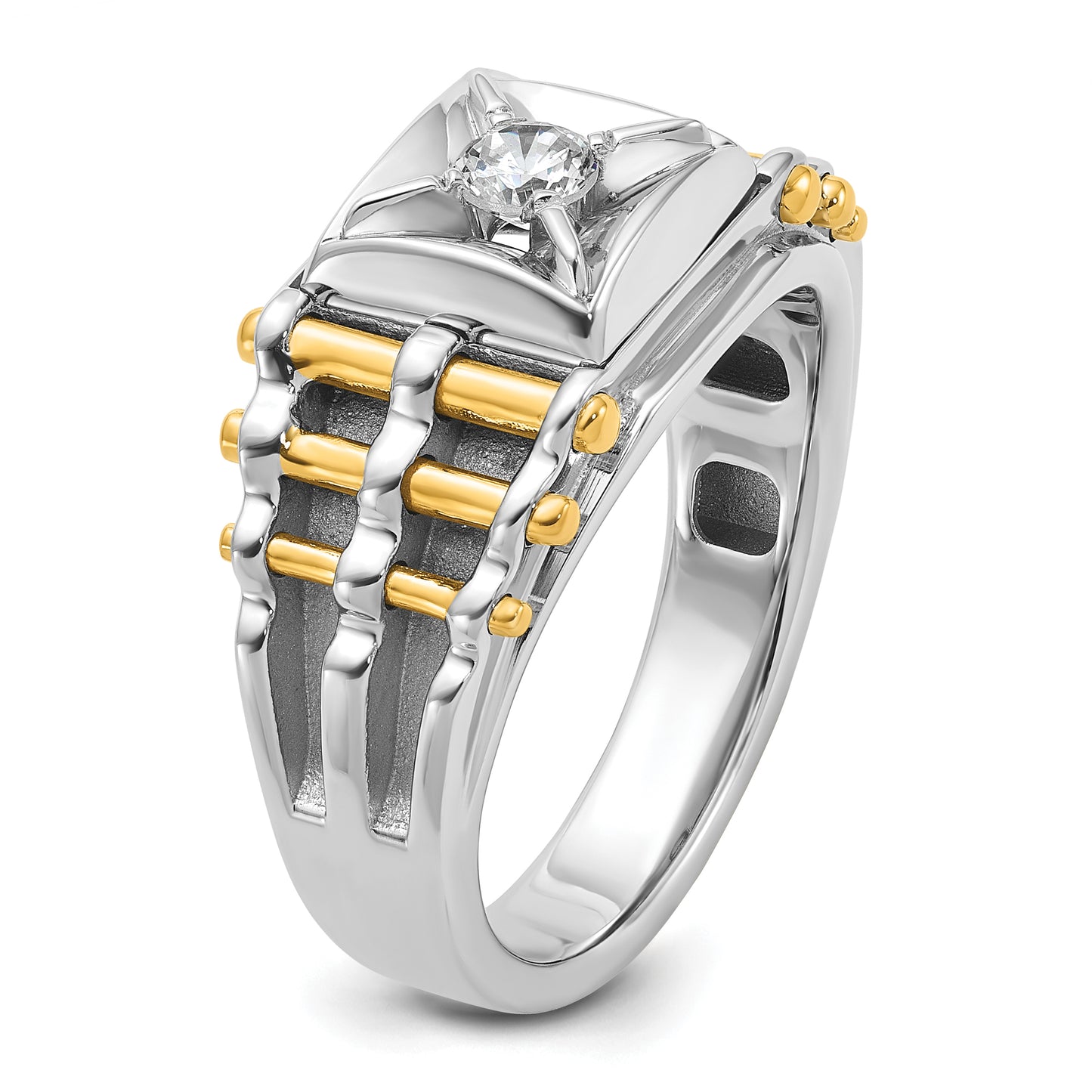 14k Two-tone 1 Ct. Lab Grown Diamond VS/SI+ G+ Polished and Brushed Textured Men's Ring