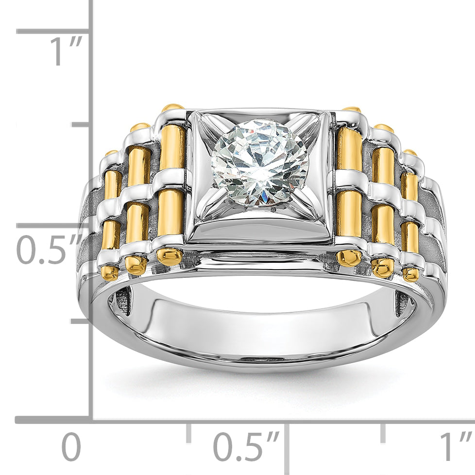 14k Two-tone 1 Ct. Lab Grown Diamond VS/SI+ G+ Polished and Brushed Textured Men's Ring