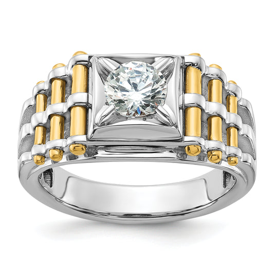 14k Two-tone 1 Ct. Lab Grown Diamond VS/SI+ G+ Polished and Brushed Textured Men's Ring