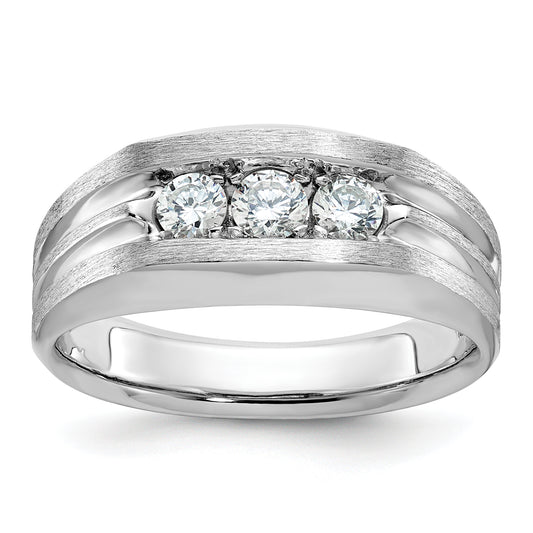 14k White Gold 1/2 Ct. Lab Grown Diamond VS/SI+ G+ Three Stone Polished and Satin Men's Ring