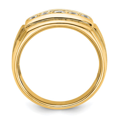 14k Yellow & Rhodium with White 1/2 Ct. Lab Grown Diamond VS/SI+ G+ Polished and Satin Five Stone Men's Ring