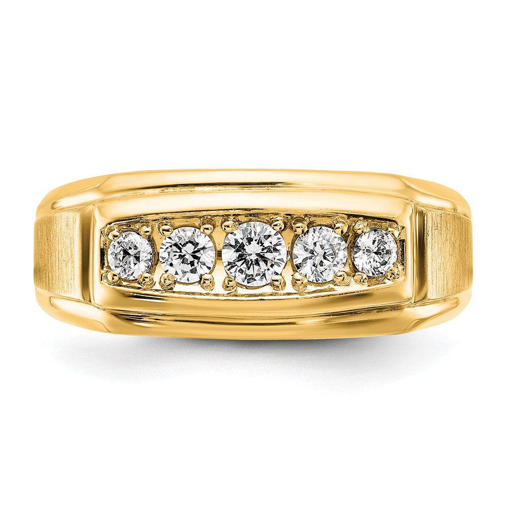 14k Yellow & Rhodium with White 1/2 Ct. Lab Grown Diamond VS/SI+ G+ Polished and Satin Five Stone Men's Ring