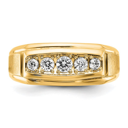 14k Yellow & Rhodium with White 1/2 Ct. Lab Grown Diamond VS/SI+ G+ Polished and Satin Five Stone Men's Ring