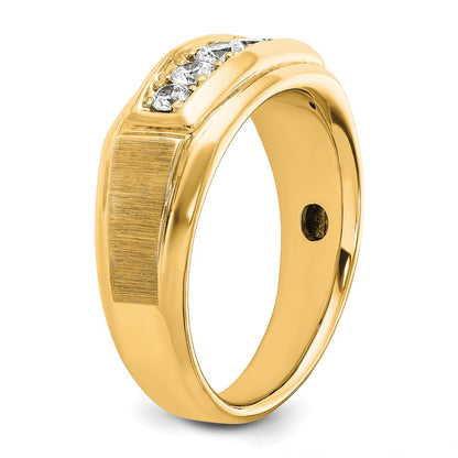 14k Yellow & Rhodium with White 1/2 Ct. Lab Grown Diamond VS/SI+ G+ Polished and Satin Five Stone Men's Ring