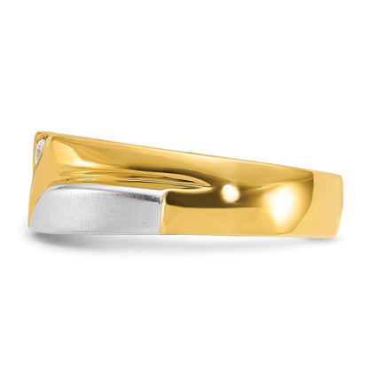 10K Two-Tone Ibgoodman Men'S Polished Satin And Grooved 3-Stone 1/6 Carat A Quality Diamond Ring