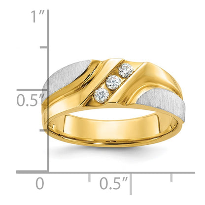 10K Two-Tone Ibgoodman Men'S Polished Satin And Grooved 3-Stone 1/6 Carat A Quality Diamond Ring