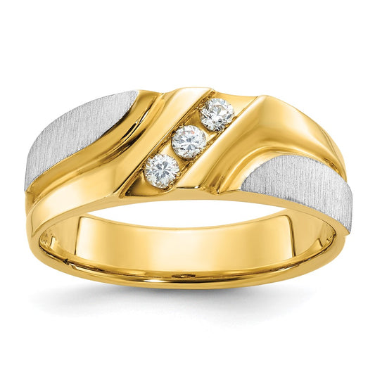 10K Two-Tone Ibgoodman Men'S Polished Satin And Grooved 3-Stone 1/6 Carat A Quality Diamond Ring