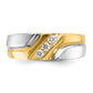 14k Two-tone Two Tone 1/6 Ct. Lab Grown Diamond VS/SI+ G+ Polished Satin and Grooved Men's Ring