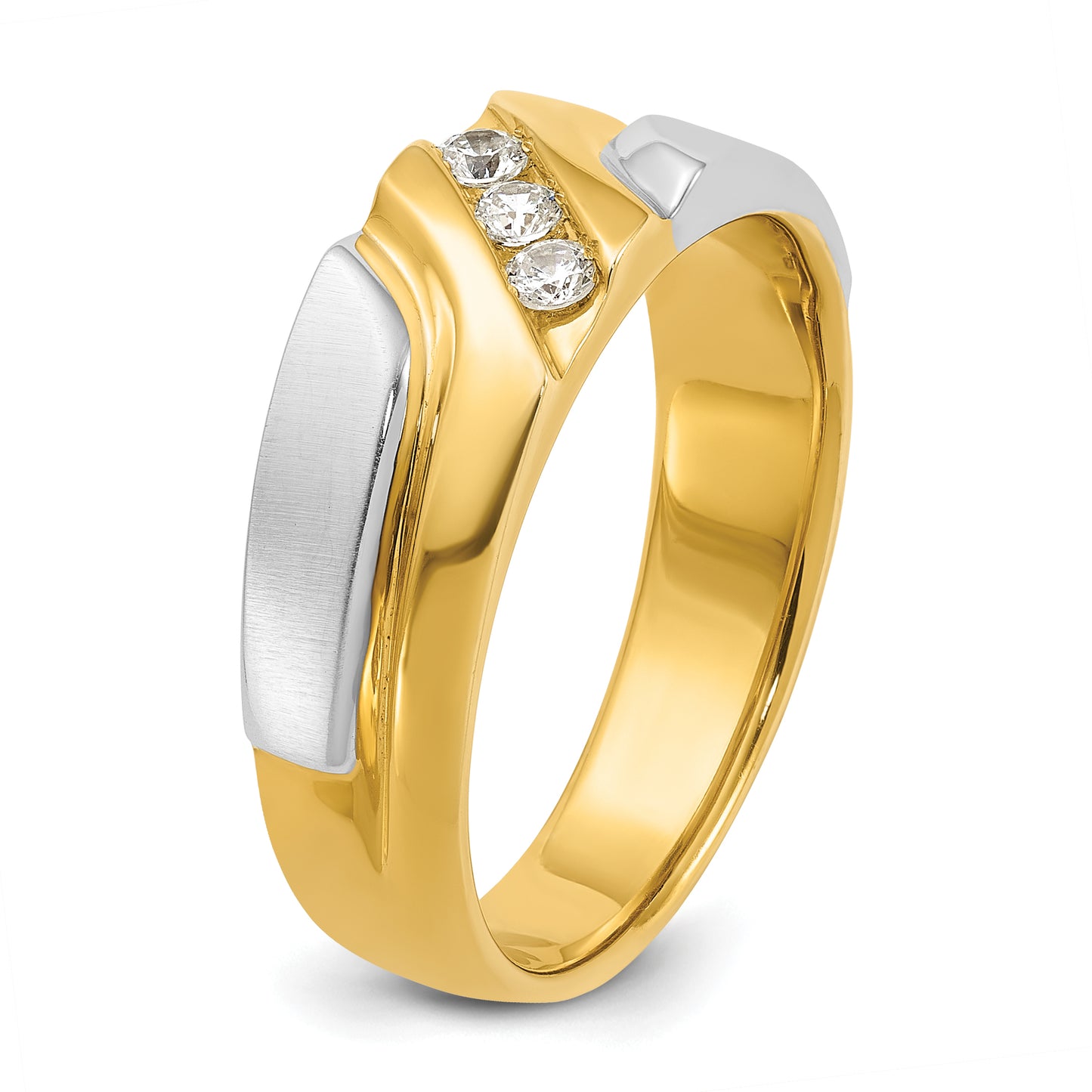 14k Two-tone Two Tone 1/6 Ct. Lab Grown Diamond VS/SI+ G+ Polished Satin and Grooved Men's Ring