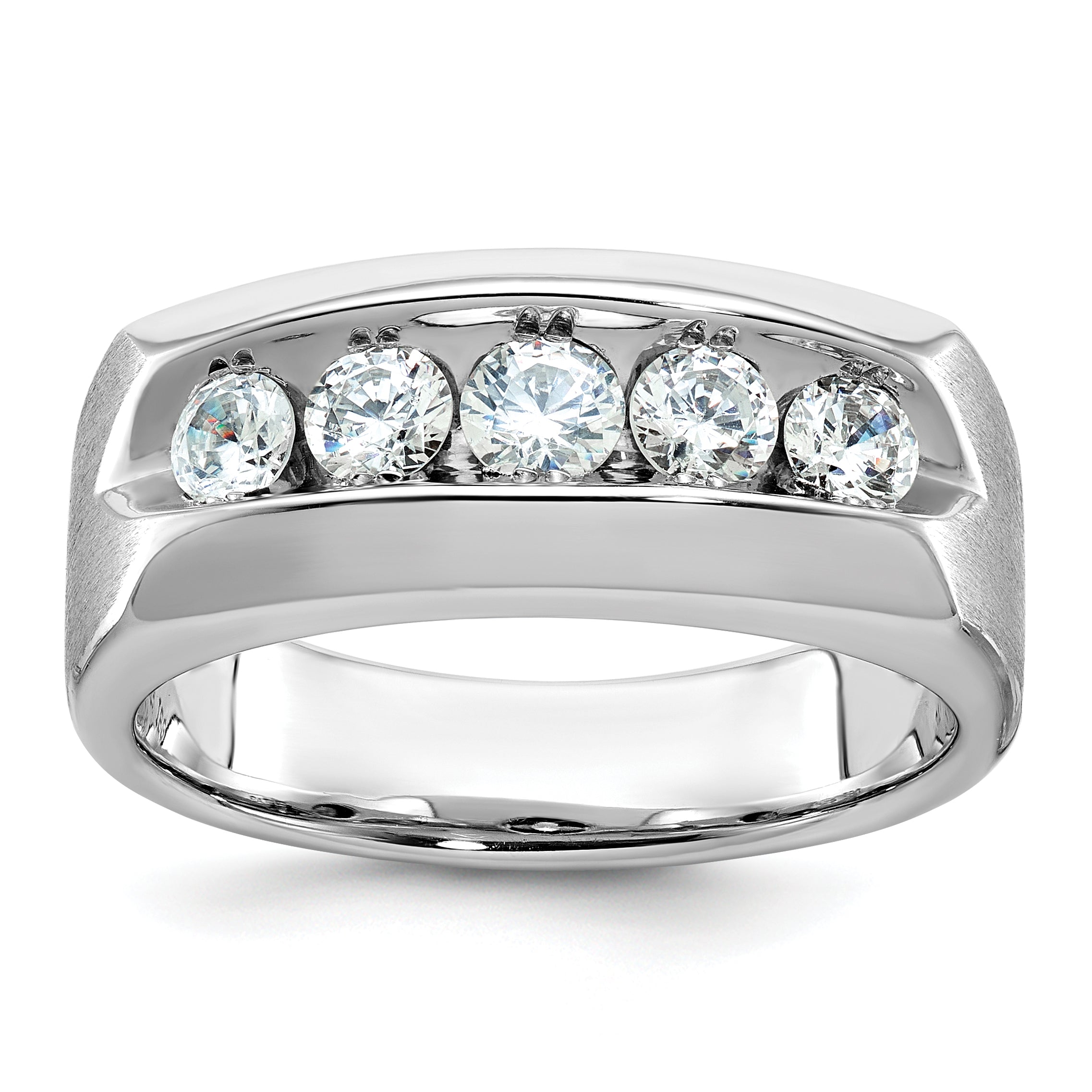 14k White Gold 1 Ct. Lab Grown Diamond VS/SI+ G+ Five Stone Polished and Satin Men's Ring