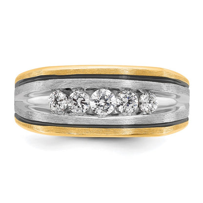 10K Two-Tone Ibgoodman Men'S Polished Satin And Grooved 5-Stone Ring Mounting