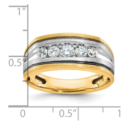 10K Two-Tone Ibgoodman With Black Rhodium Men'S Polished Satin And Grooved 5-Stone 1/2 Carat A Quality Diamond Ring
