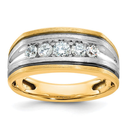 10K Two-Tone Ibgoodman Men'S Polished Satin And Grooved 5-Stone Ring Mounting