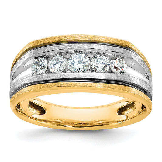 10K Two-Tone Ibgoodman With Black Rhodium Men'S Polished Satin And Grooved 5-Stone 1/2 Carat A Quality Diamond Ring