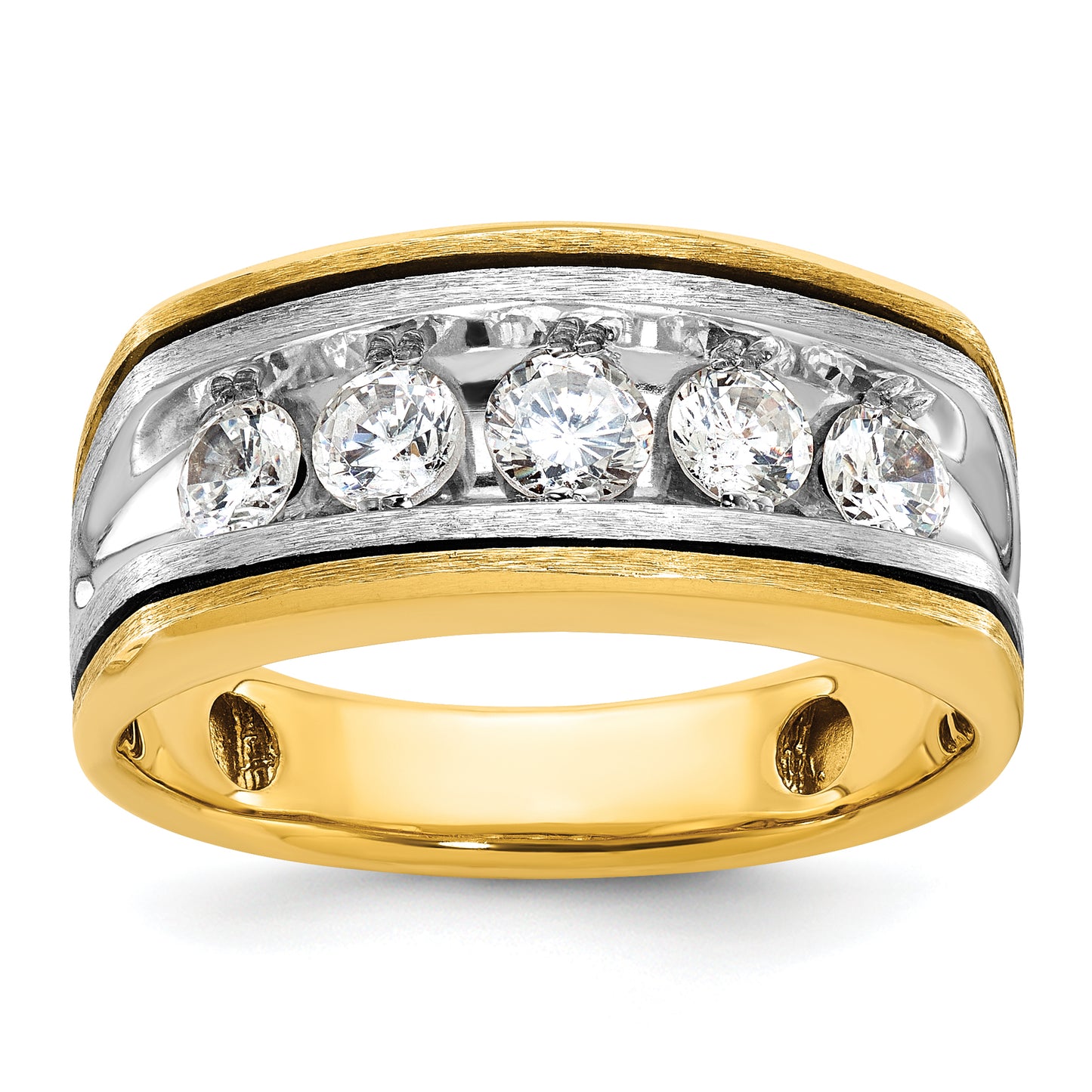 14k Two-tone Two Tone with Black Rhodium 1 Ct. Lab Grown Diamond VS/SI+ G+ Five Stone Men's Ring