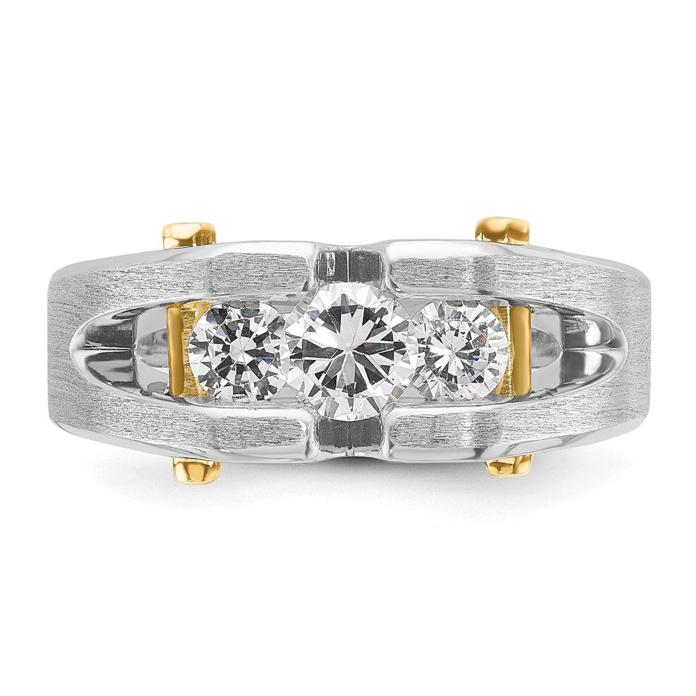 10K Two-Tone Ibgoodman Men'S Polished Satin And Cut-Out 3-Stone Ring Mounting