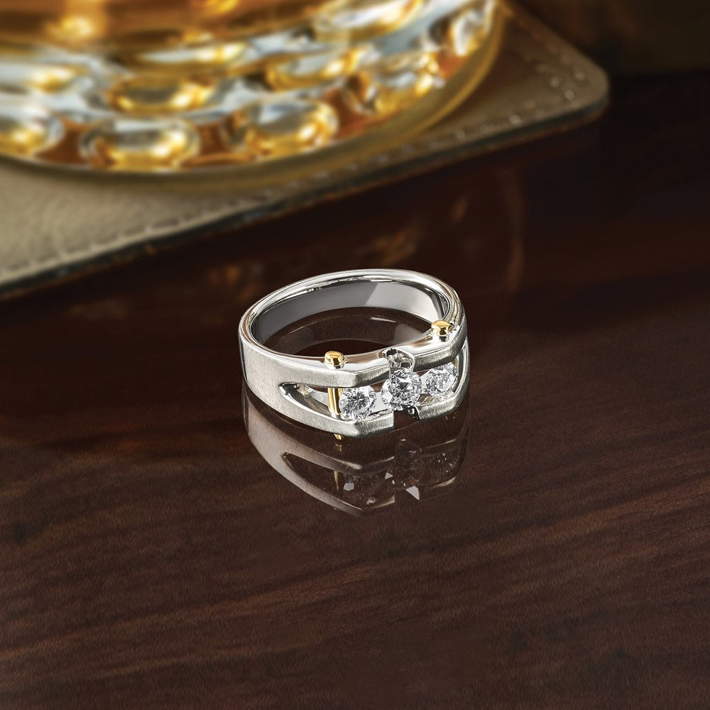 10K Two-Tone Ibgoodman Men'S Polished Satin And Cut-Out 3-Stone Ring Mounting