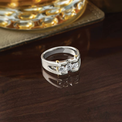 10K Two-Tone Ibgoodman Men'S Polished Satin And Cut-Out 3-Stone Ring Mounting