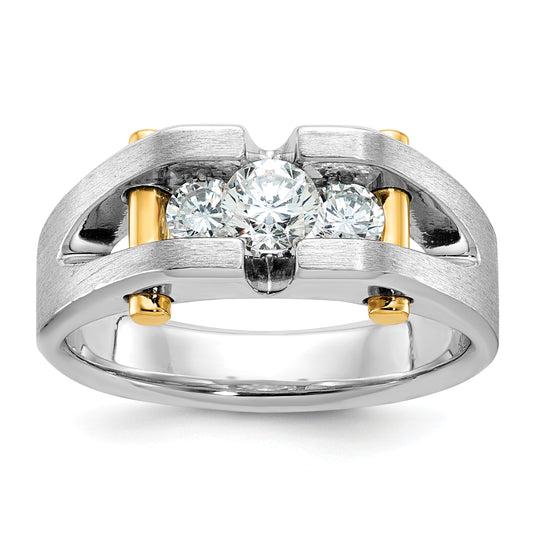 14k Two-tone Two Tone 3/4 Ct. Lab Grown Diamond VS/SI+ G+ Three Stone Polished and Cut Out Men's Ring