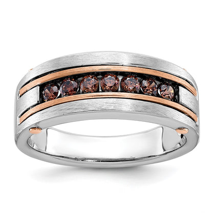 10K Two-Tone Ibgoodman White And Rose Gold Men'S Polished Satin 7-Stone 1/2 Carat Brown Diamond Ring