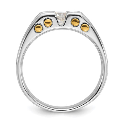14k Two-Tone 3/8 Ct. Lab Grown Diamond VS/SI+ G+ Polished and Satin Cut-Out Solitaire Men's Ring
