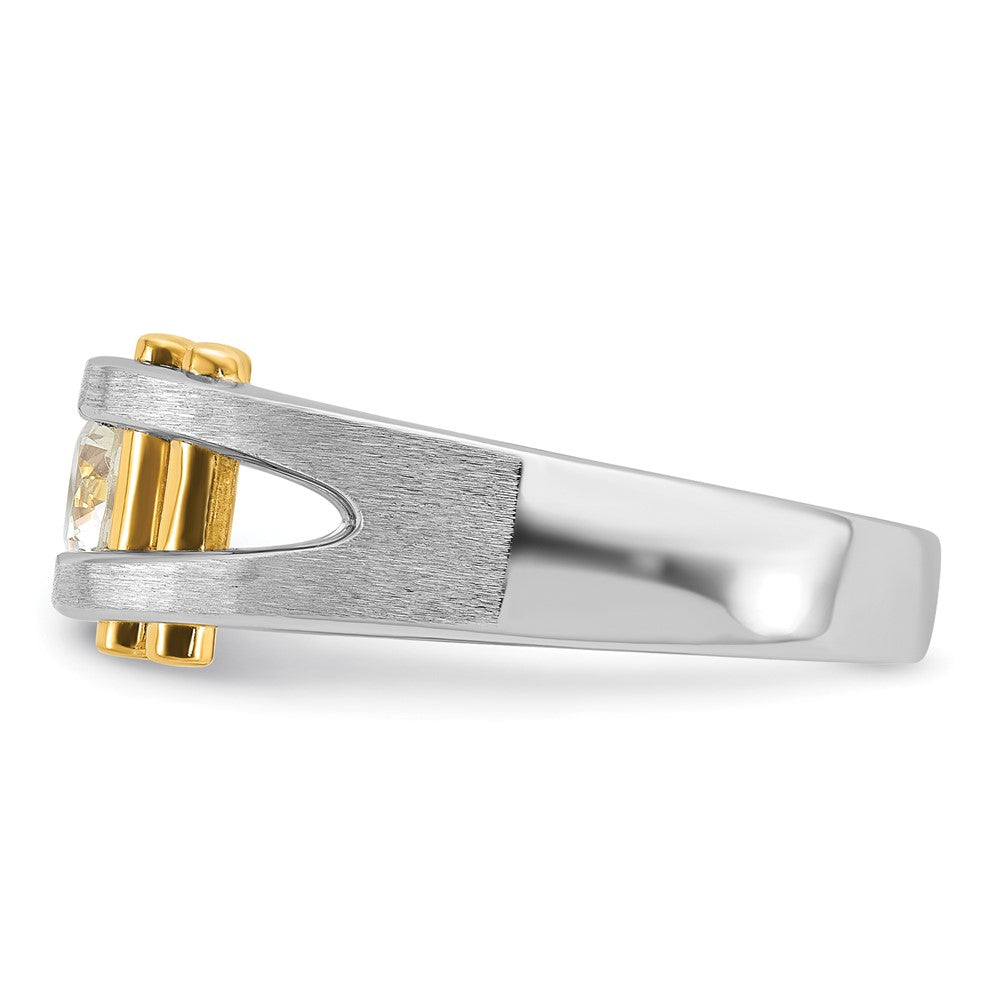 14k Two-Tone 3/8 Ct. Lab Grown Diamond VS/SI+ G+ Polished and Satin Cut-Out Solitaire Men's Ring