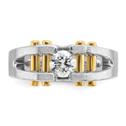 14k Two-Tone 3/8 Ct. Lab Grown Diamond VS/SI+ G+ Polished and Satin Cut-Out Solitaire Men's Ring