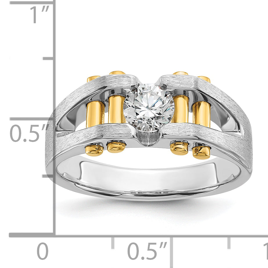 14k Two-Tone 3/8 Ct. Lab Grown Diamond VS/SI+ G+ Polished and Satin Cut-Out Solitaire Men's Ring