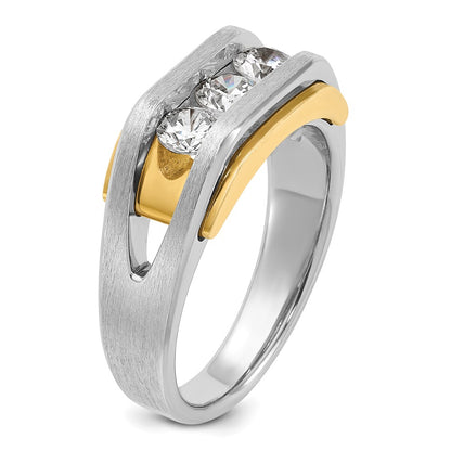 14k Two-tone Two Tone 1 Ct. Lab Grown Diamond VS/SI+ G+ Three Stone Men's Ring