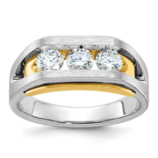 14k Two-tone Two Tone 1 Ct. Lab Grown Diamond VS/SI+ G+ Three Stone Men's Ring